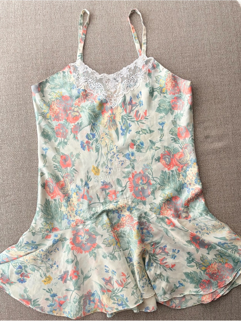 Victoria's Secret Gold Label Cream Floral Satin Slip Dress
